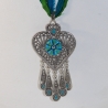 Boho Halskette türkis blau mit Herz Anhänger an Seidenbändern
