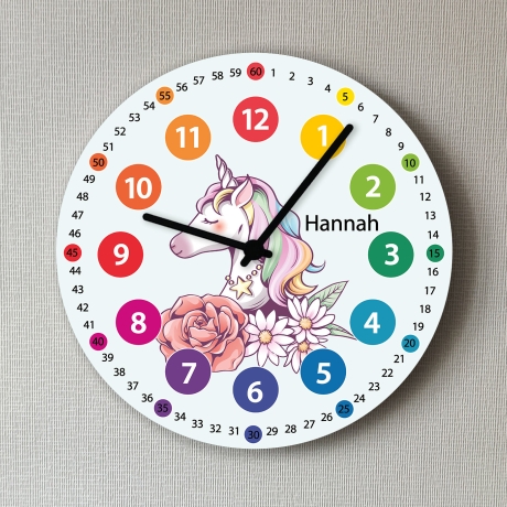 Kinderzimmeruhr Einhorn Uhr lautlos Regenbogen-Farben