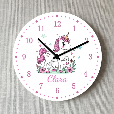 Wanduhr Einhorn Rosa Kinderwanduhr mit Name Geschenk lautlos