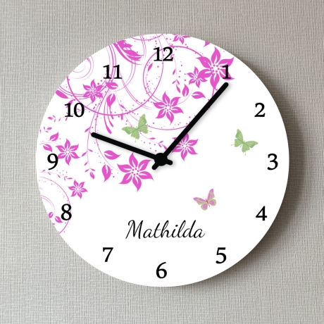 Kinderzimmeruhr Schmetterlinge Blume Blüten Kinder Wanduhr