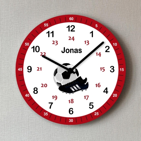 Kinder Wanduhr Fußball Lernuhr Rot personalisiert Mädchen Junge