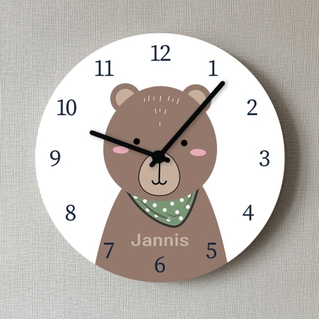 Kinderzimmer Wanduhr Bär Junge Mädchen personalisierte Kinderuhr