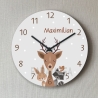 Kinder Wanduhr Waldtiere Tiere Mädchen Junge Hirsch Waschbär