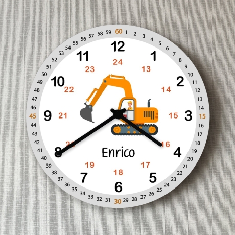 Wanduhr Bagger Kinder Lernuhr personalisiert Baustelle Auto
