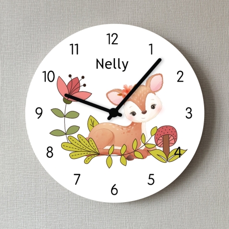 Kinderzimmer Uhr Reh Kinder Wanduhr Waldtier Blumen 