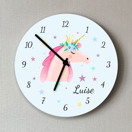 Personalisierte Wanduhr Einhorn mit Namen Geschenk Mädchen