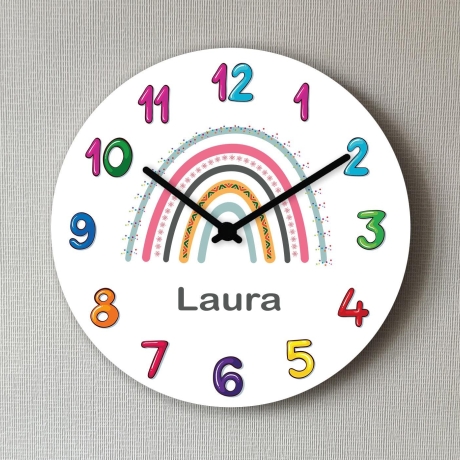 Wanduhr Regenbogen leise Geschenk Mädchen mit Name bunte Uhr