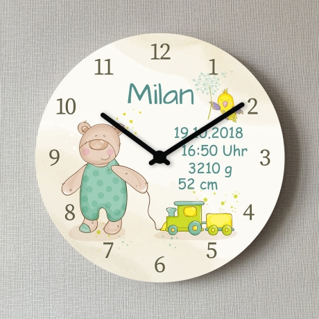 Kinder Wanduhr Bär Baby Geburtsdaten Geburt Uhr Babygeschenk 