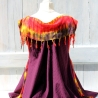 Boho Strand Tunika Top mit Fransen Pelerine in Purpur Lila Bunt