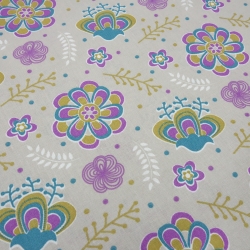 Stoff Baumwoll Popeline Blumen Blüten beige petrol fuchsia curry