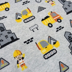 Stoff Baumwolle Jersey Bagger Bauarbeiter LKW grau gelb orange