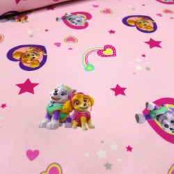 Stoff Baumwolle Jersey Paw Patrol Herzen rosa bunt Kinderstoff