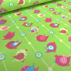 Stoff Baumwolle Jersey Vögel Blumen grün pink gelb türkis