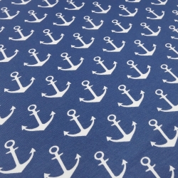 Stoff Baumwolle French Terry Anker blau weiß Kleiderstoff