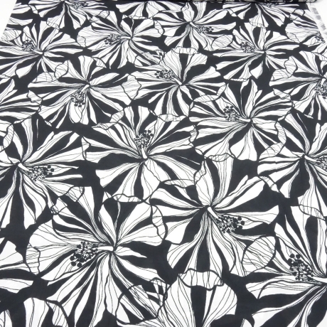 Stoff Viskose Blusenstoff Blumenmuster geblümt schwarz weiß