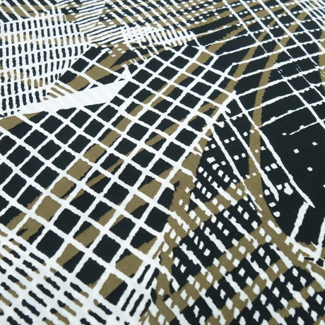 Stoff Viskose Chiffon geometrische Muster weiß schwarz khaki