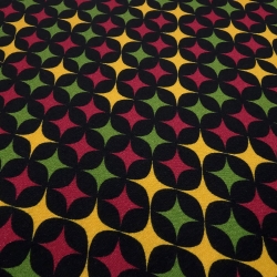 Stoff Viskose French Terry retro Sterne schwarz senf rot grün