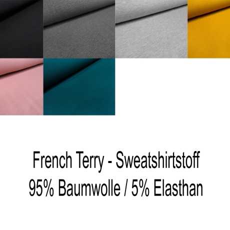 Stoff Baumwolle French Terry Sweatshirtstoff uni diverse Farben