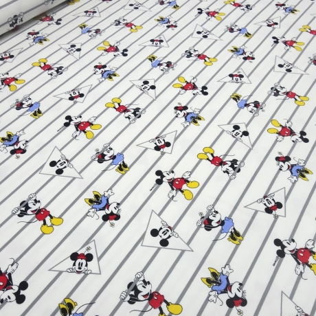 Stoff Baumwoll Jersey Disney Micky Maus Mini Maus weiß grau bunt