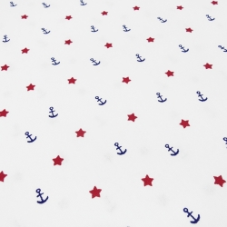 Stoff Baumwolle Popeline Anker Sterne weiß marine-blau rot