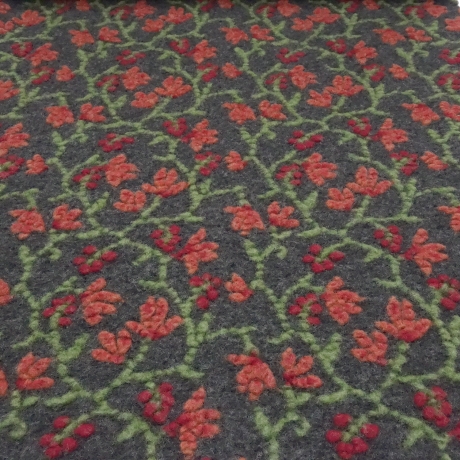 Stoff Musterwalk Kochwolle Walkloden Blumen grau grün orange rot