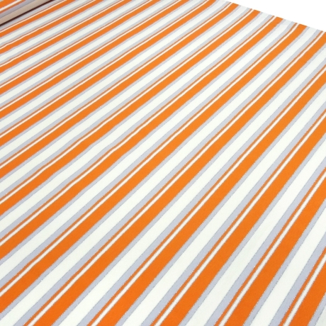 Stoff Baumwolle Jersey gestreift orange weiß grau silber Lurex