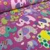 Stoff Baumwolle Jersey Elefanten Blumen Herzen pink bunt