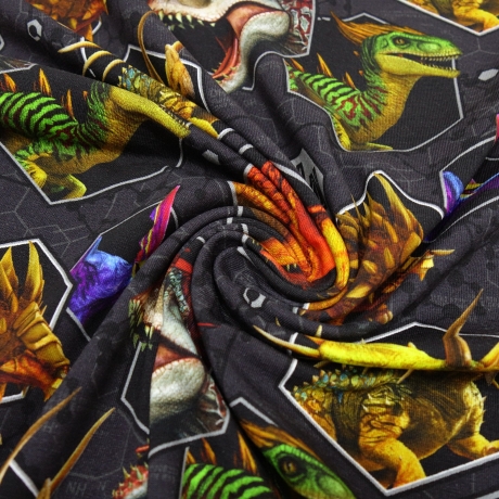 Stoff Baumwolle Jersey Jurassic World Dinosaurier T-Rex bunt