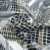 Stoff Viskose Chiffon geometrische Muster weiß schwarz khaki
