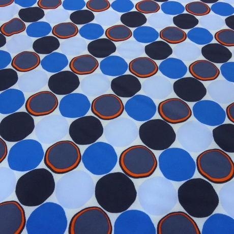 Stoff Softshellstoff Punkte Kreise blau marine orange
