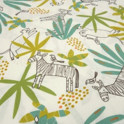 Stoff Baumwolle Popeline Tiere Zebra Katze beige grün