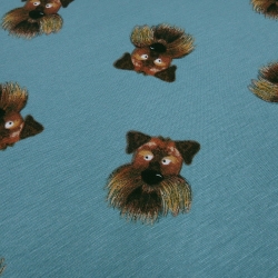 Stoff Alpenfleece Sweatshirtstoff Hunde Hundeköpfe petrol braun