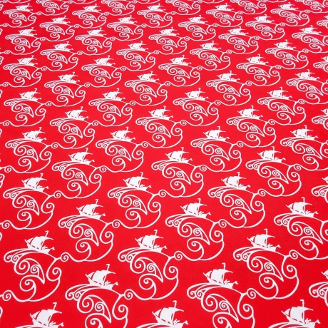 Stoff Baumwolle Popeline Schiffe Wellen rot weiß Kleiderstoff