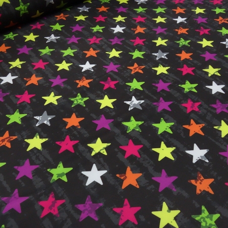 Stoff Softshell Sterne Stars schwarz anthrazit mulitcolor bunt