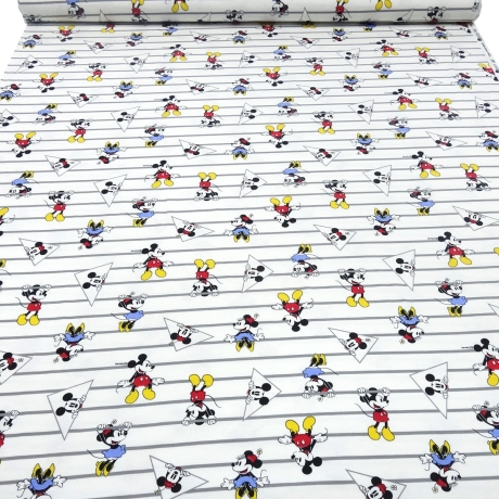 Stoff Baumwoll Jersey Disney Micky Maus Mini Maus weiß grau bunt