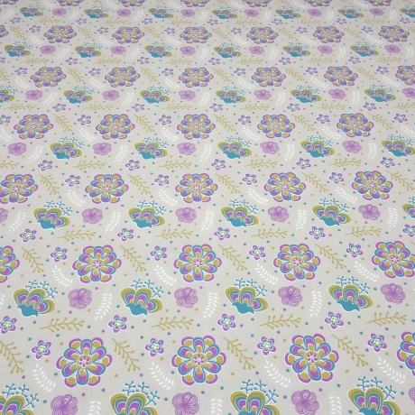 Stoff Baumwoll Popeline Blumen Blüten beige petrol fuchsia curry