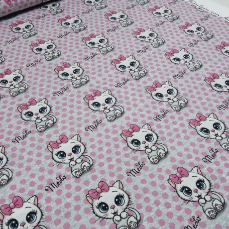 Stoff Baumwolle Jersey mit Katzen Kätzchen Punkte grau rosa