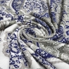 Stoff Viskose Jersey Blumen Ornamente Design weiß grau blau