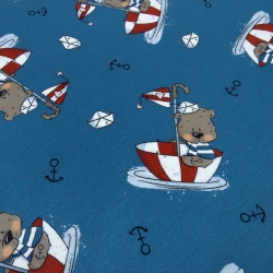 Stoff Baumwolle French Terry Teddy Weltenbummler blau rot weiß