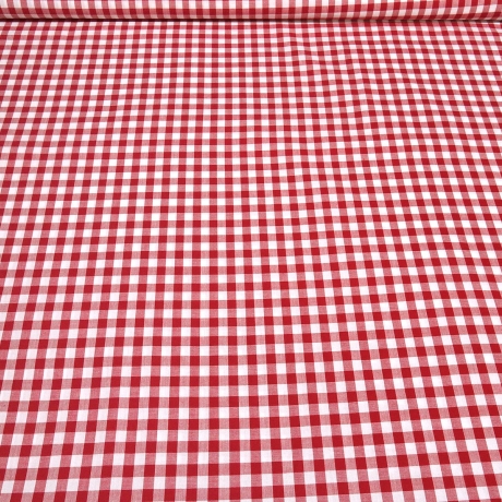 Stoff Baumwolle Zefir Karo 1 cm rot weiß kariert Kleiderstoff