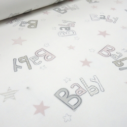 Stoff Baumwolle Twill mit Baby Sterne Design weiß grau rosa