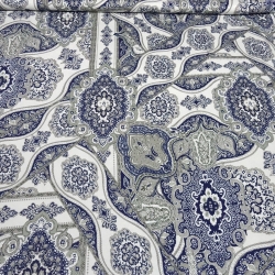 Stoff Viskose Jersey Blumen Ornamente Design weiß grau blau
