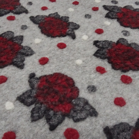 Stoff Musterwalk Walkloden Kochwolle Blumen Punkte grau rot weiß