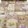 Stoff Dekostoff Blumen Herzen Holz braun beige flieder grün bunt