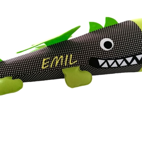 Schultüte Drache aus Stoff mit Kissen und Name bestickt