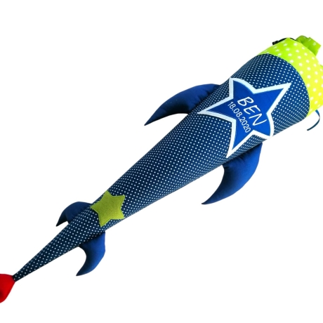Schultüte Rakete Stern mit Kissen, Name gestickt