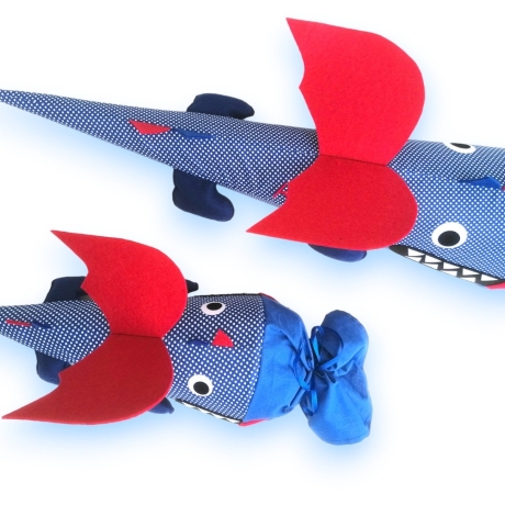 Schultüte und Geschwistertüte Drache mit Kissen und Name bestickt