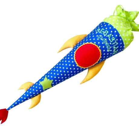 Schultüte Rakete mit Kissen und Name bestickt