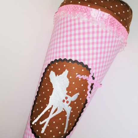 Schultüte Reh mit Kissen und Namen bestickt