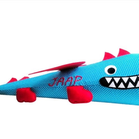 Schultüte Drache aus Stoff m. Kissen und Name bestickt